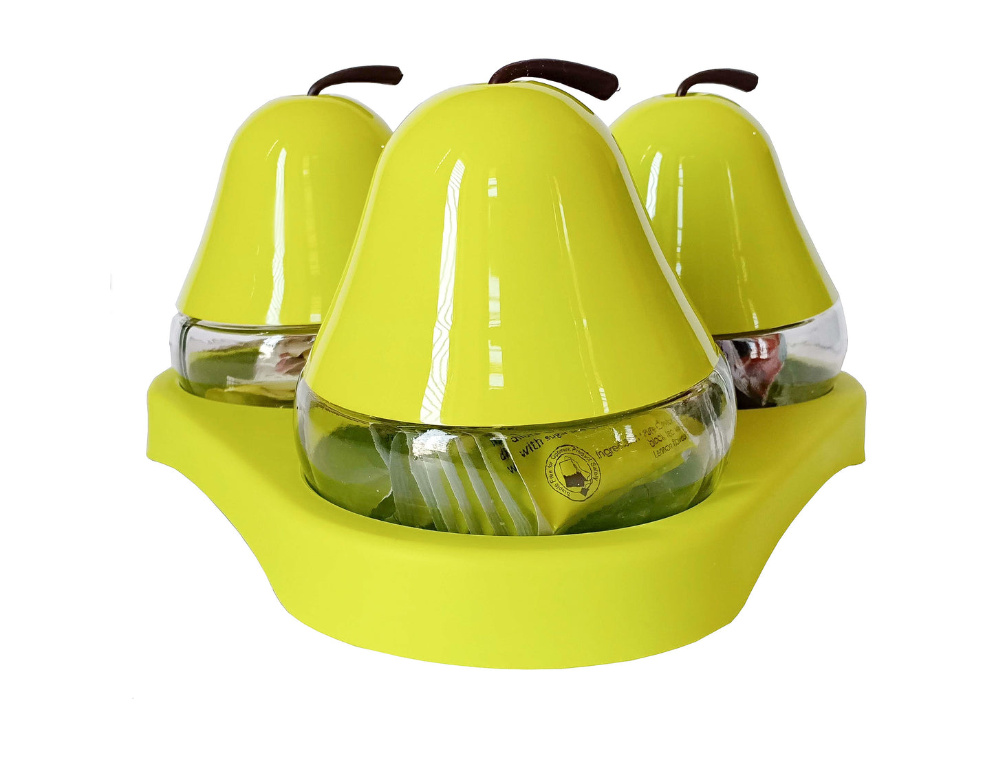 Green coloured Multi Purpose Pear Jars set of 3 with cap side view