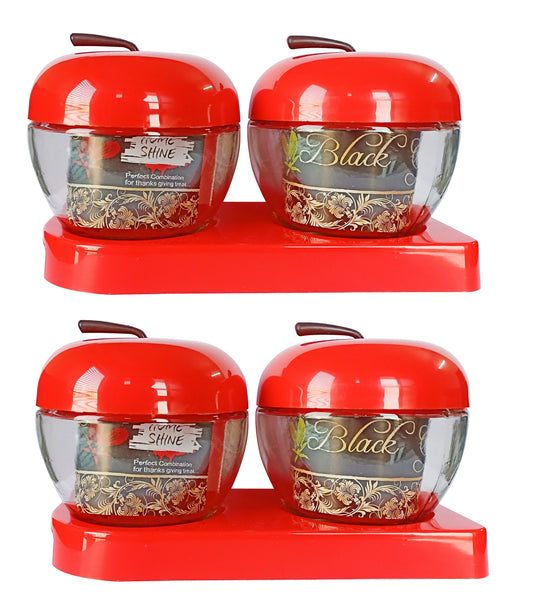 Glass Jars with Red cap front view stand includes set of 4