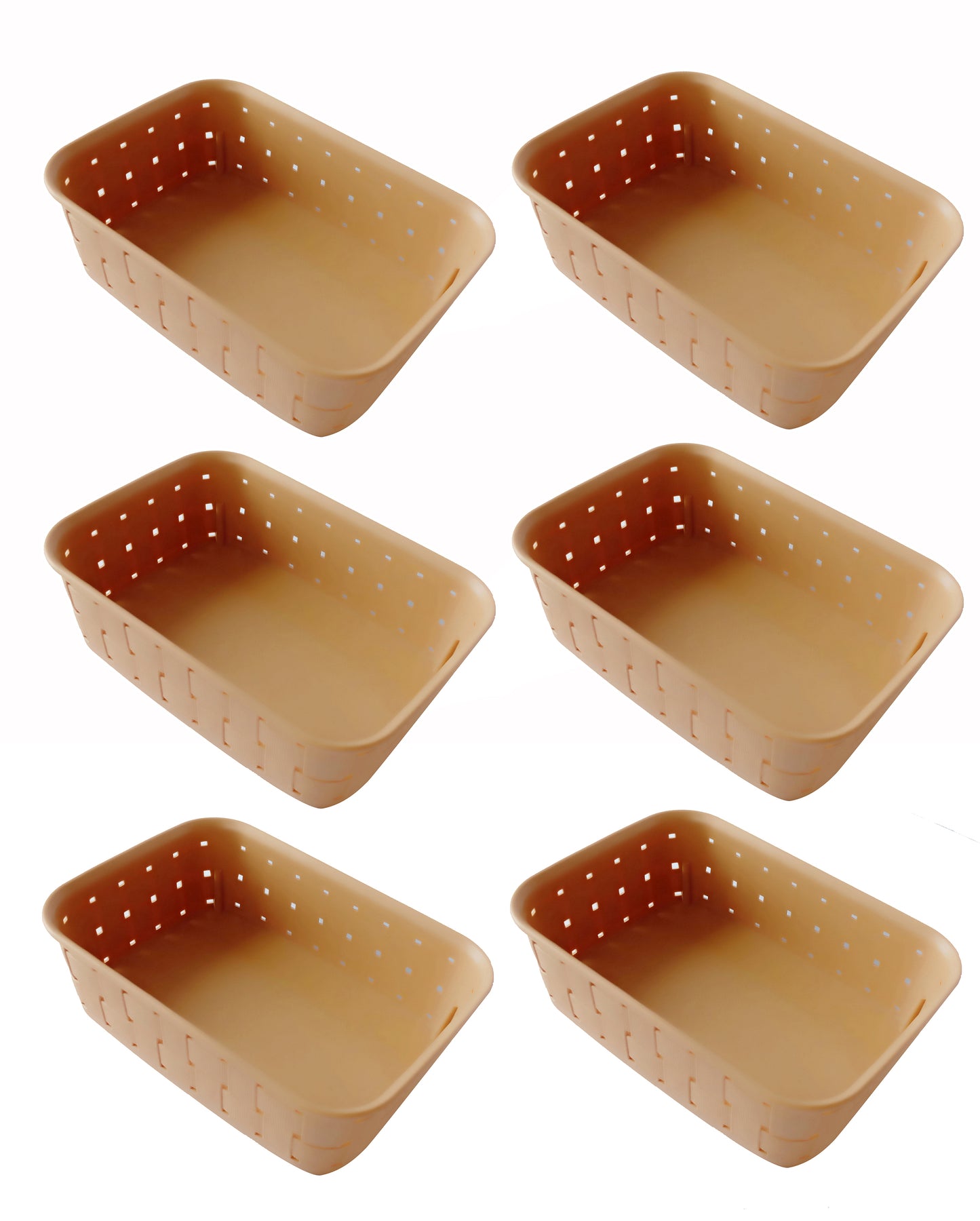 Plastic Checkered Small Storage Baskets Beige Colour front & upper view set of 6