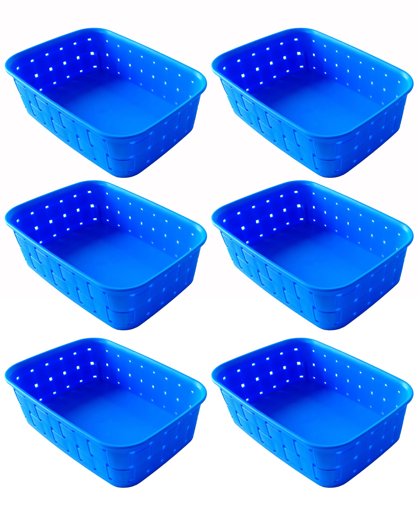 Plastic Checkered Small Storage Basket without lid Ocean Blue Colour side & upper view set of 6