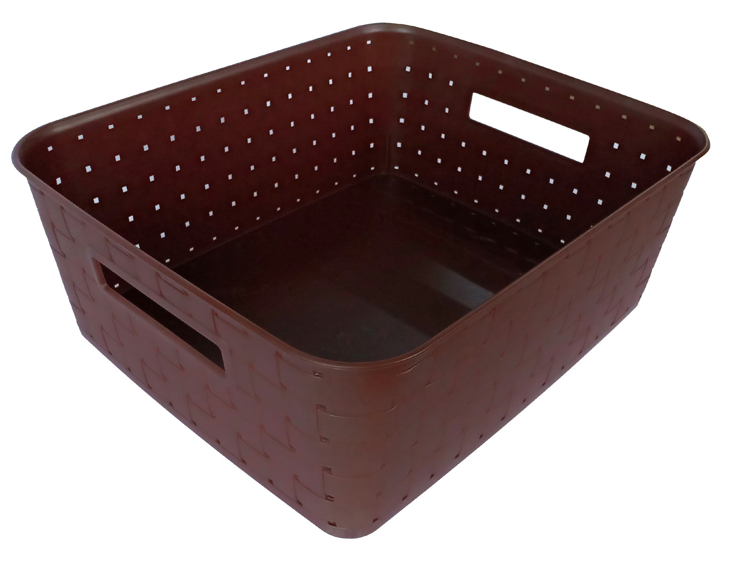 Plastic Checkered Large Storage Baskets without lid Chocolate Brown Colour side & upper view