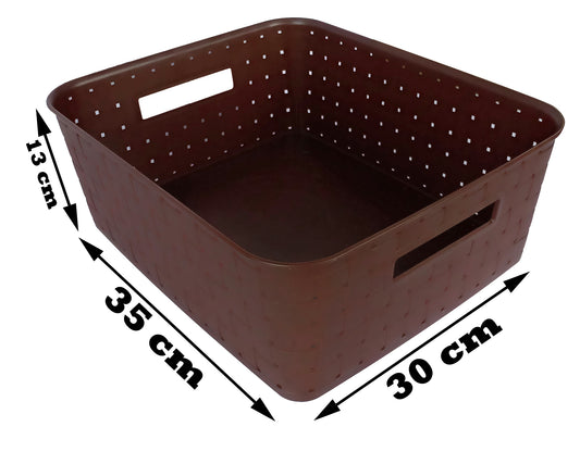 Plastic Checkered Large Storage Baskets without lid Chocolate Brown Colour showing size