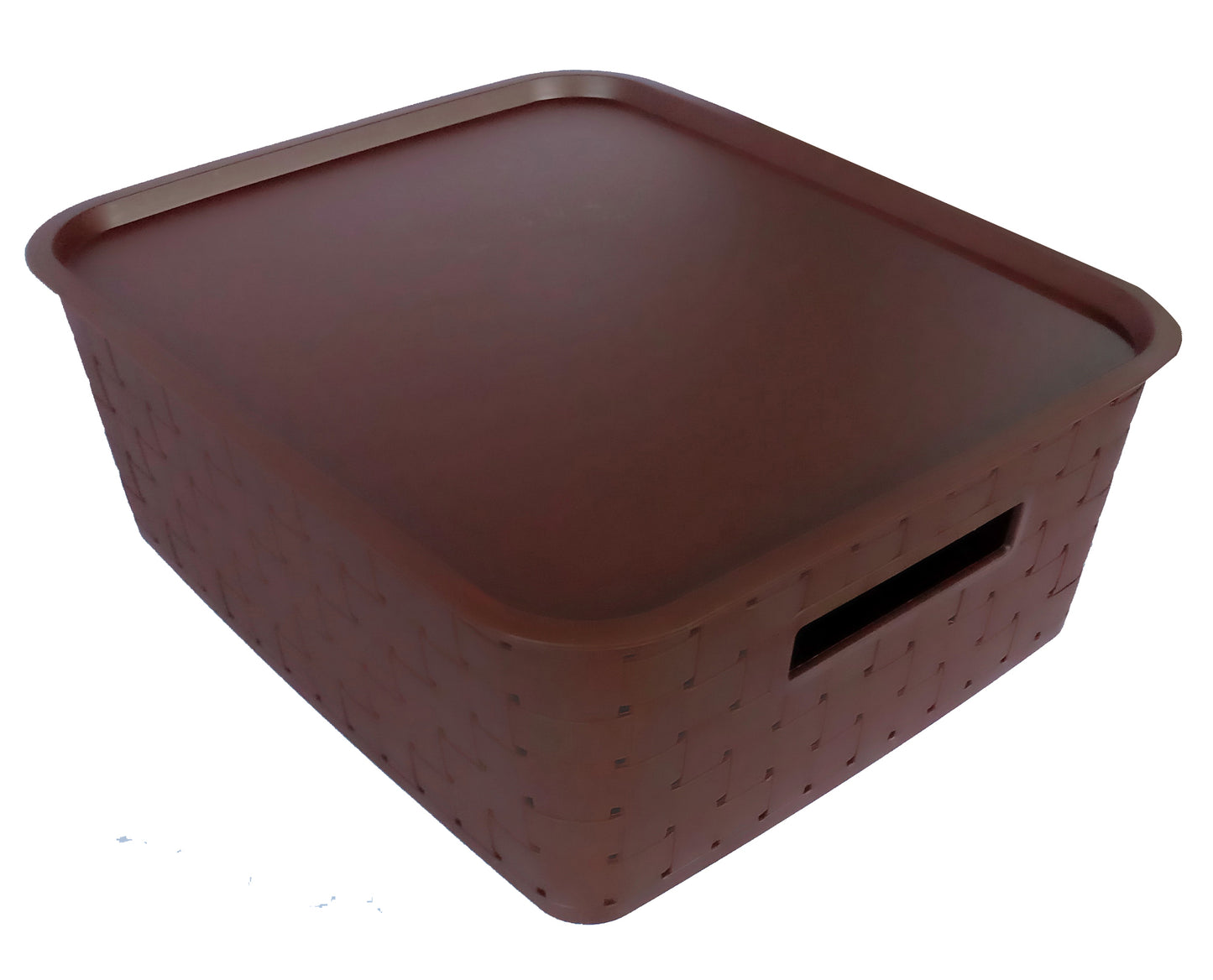 Plastic Checkered Large Storage Baskets Chocolate Brown Colour Size 35 x 30 x 13 cm with lid