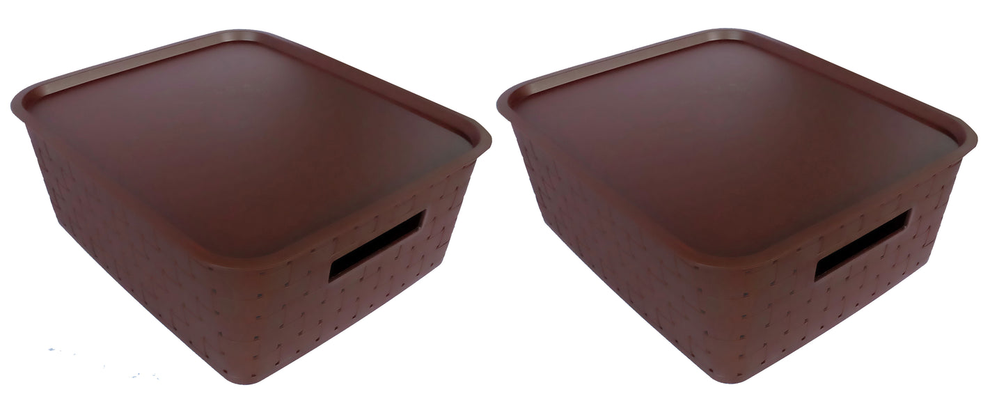 Plastic Checkered Large Storage Baskets Chocolate Brown Colour Size 35 x 30 x 13 cm with lid