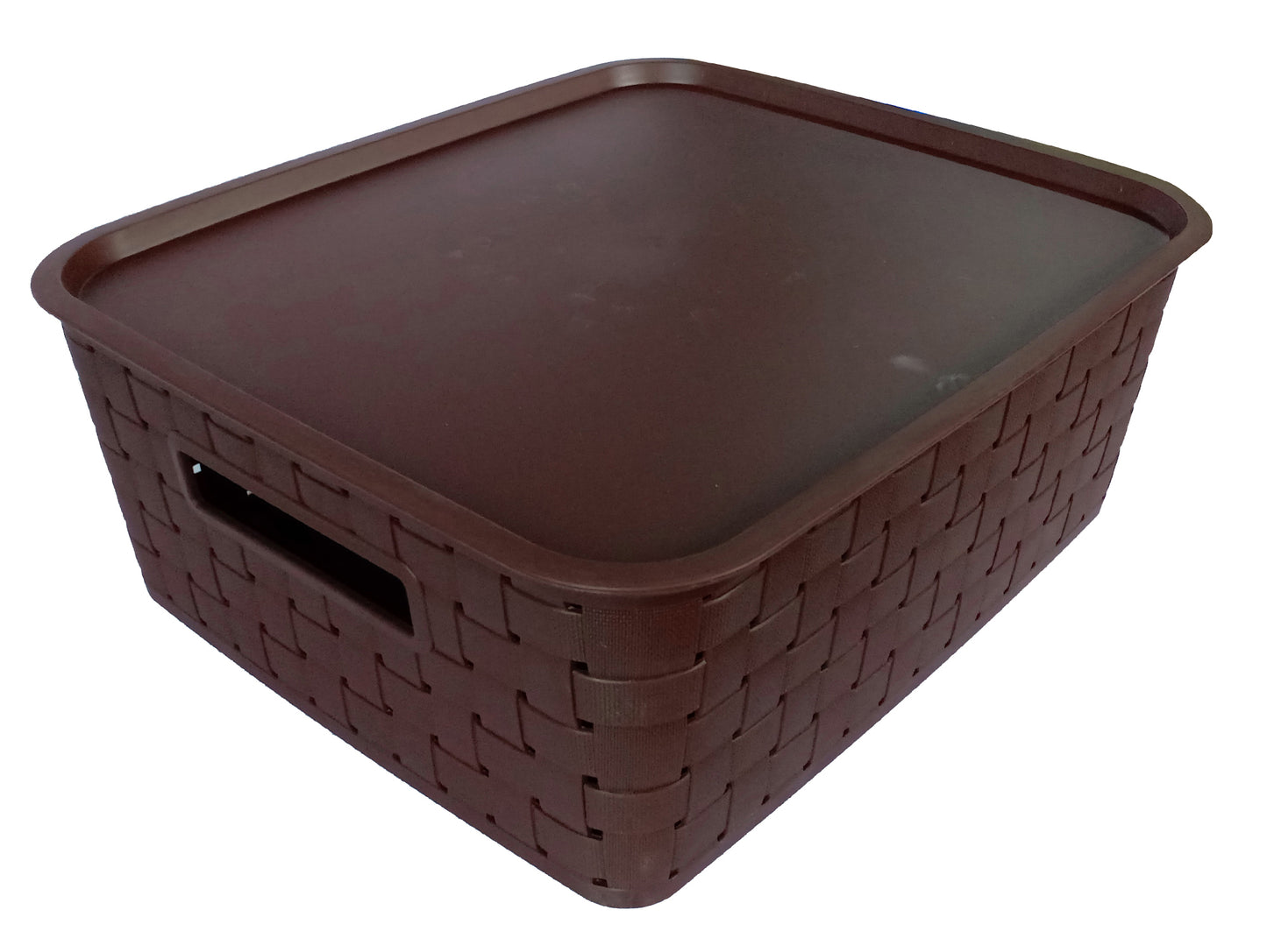 Plastic Checkered Large Storage Baskets Chocolate Brown Colour Size 35 x 30 x 13 cm with lid