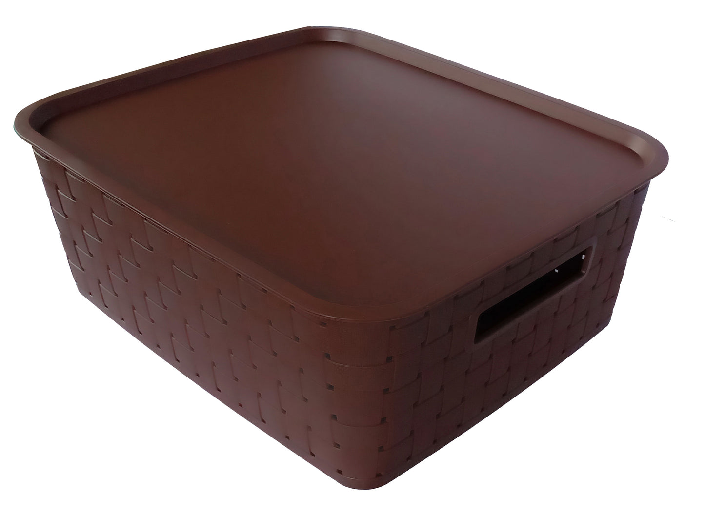 Plastic Checkered Large Storage Baskets Chocolate Brown Colour Size 35 x 30 x 13 cm with lid