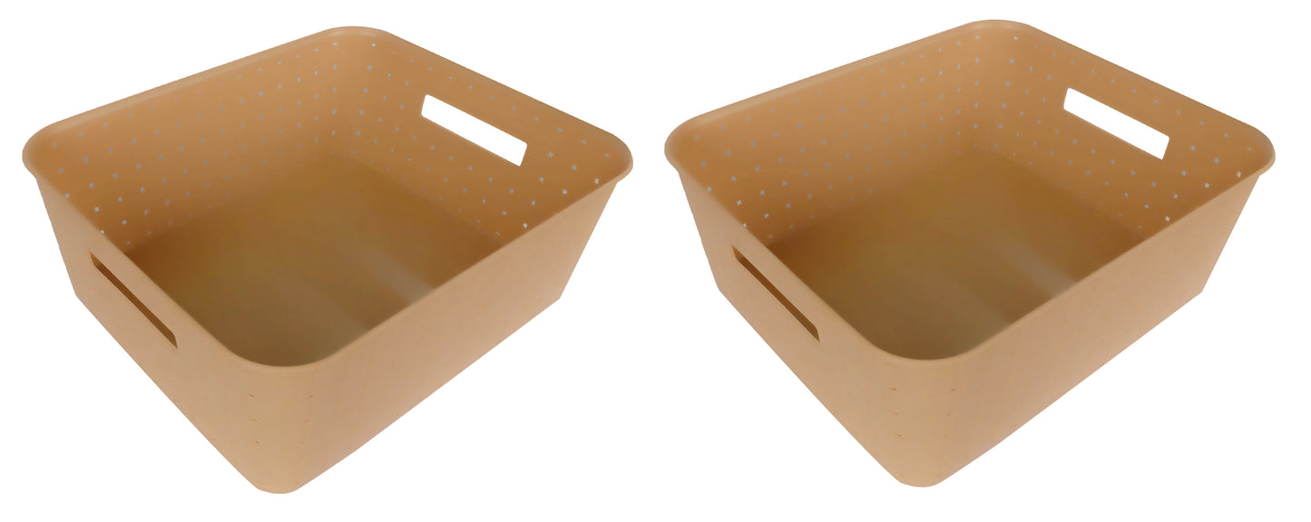 Plastic Checkered Large Storage Baskets Beige Colour Size 35 x 30 x 13 cm without lid