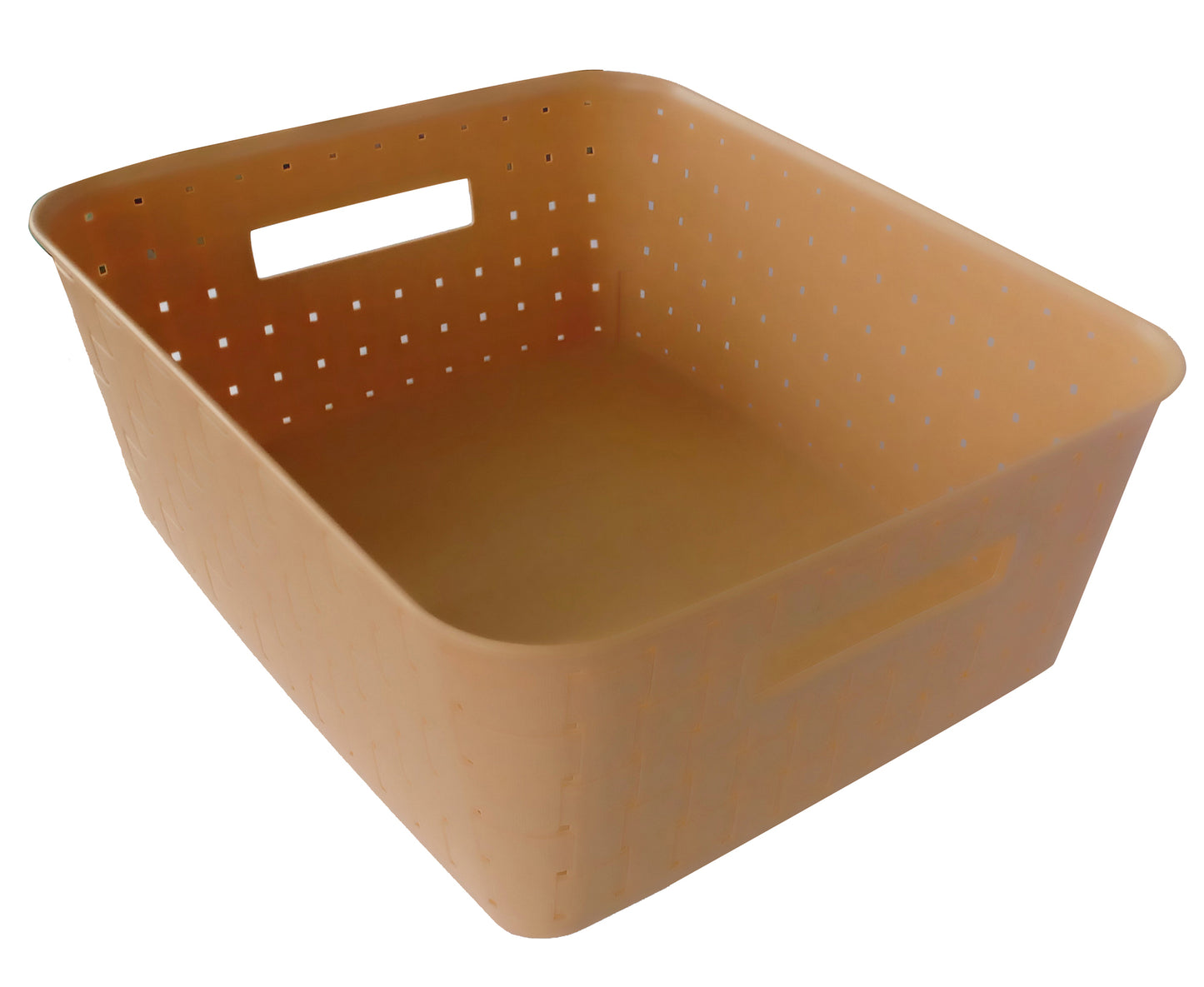 Plastic Checkered Large Storage Basket without lid Beige Colour side & upper view