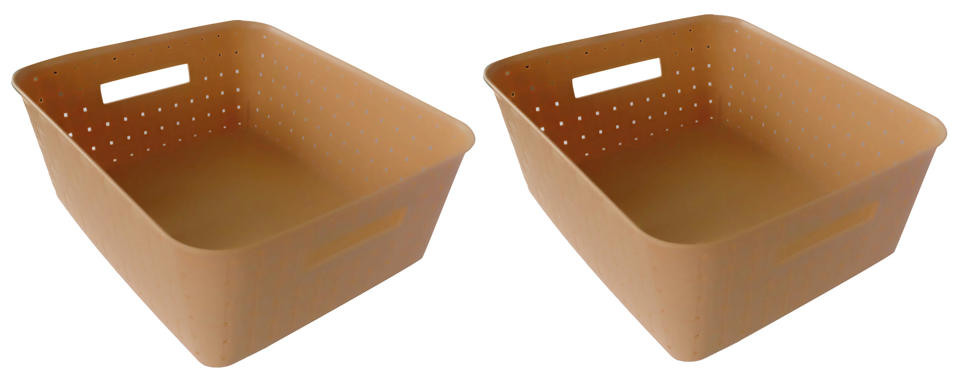 Plastic Checkered Large Storage Basket without lid Beige Colour side & upper view set of 2