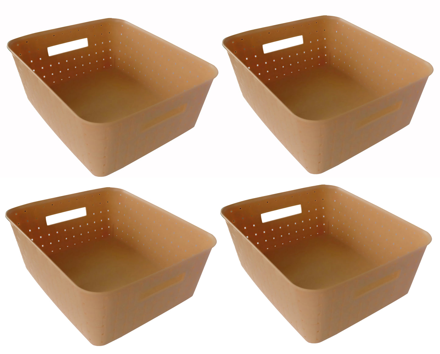 Plastic Checkered Large Storage Basket without lid Beige Colour side & upper view set of 4