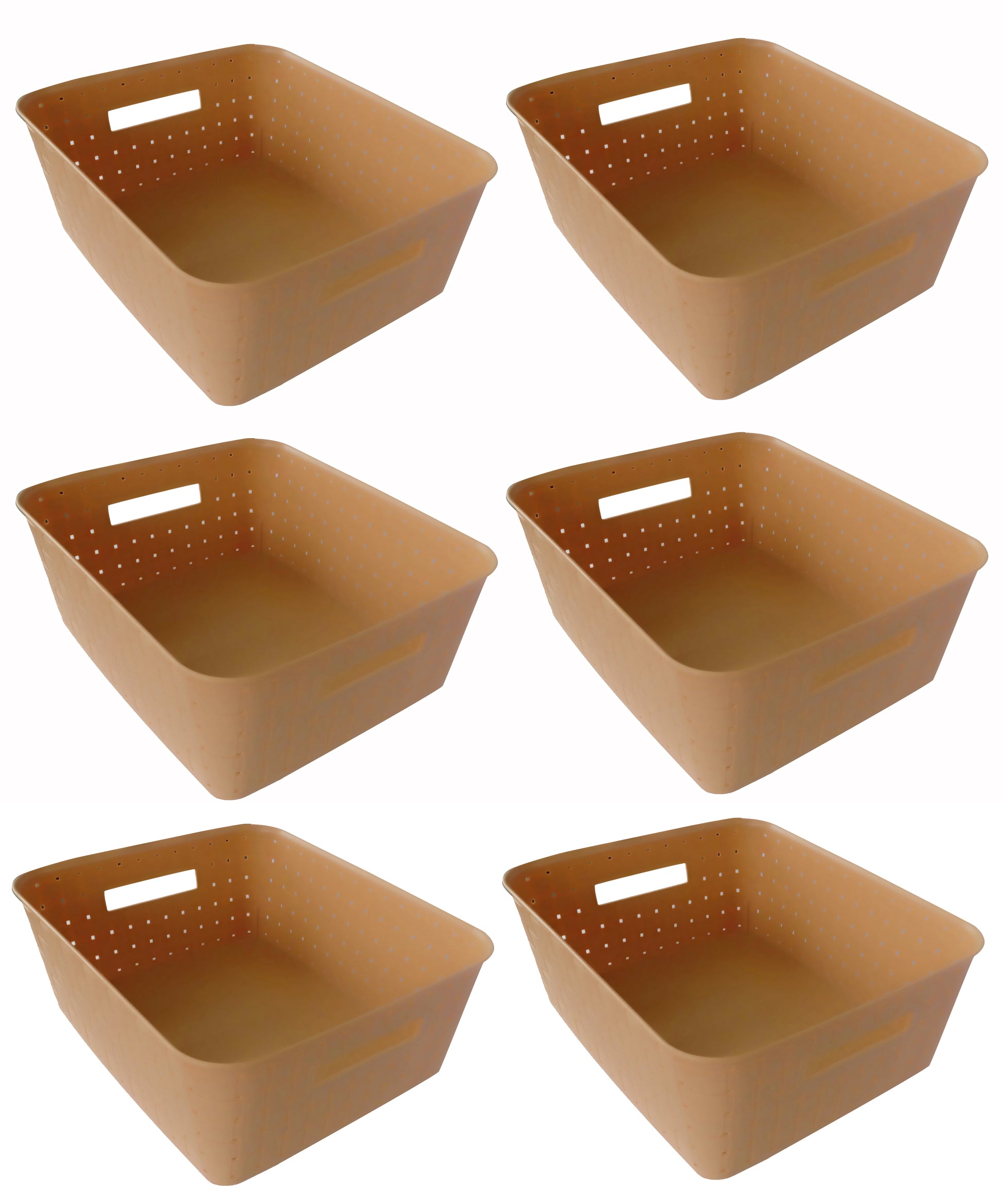 Plastic Checkered Large Storage Basket without lid Beige Colour side & upper view set of 6
