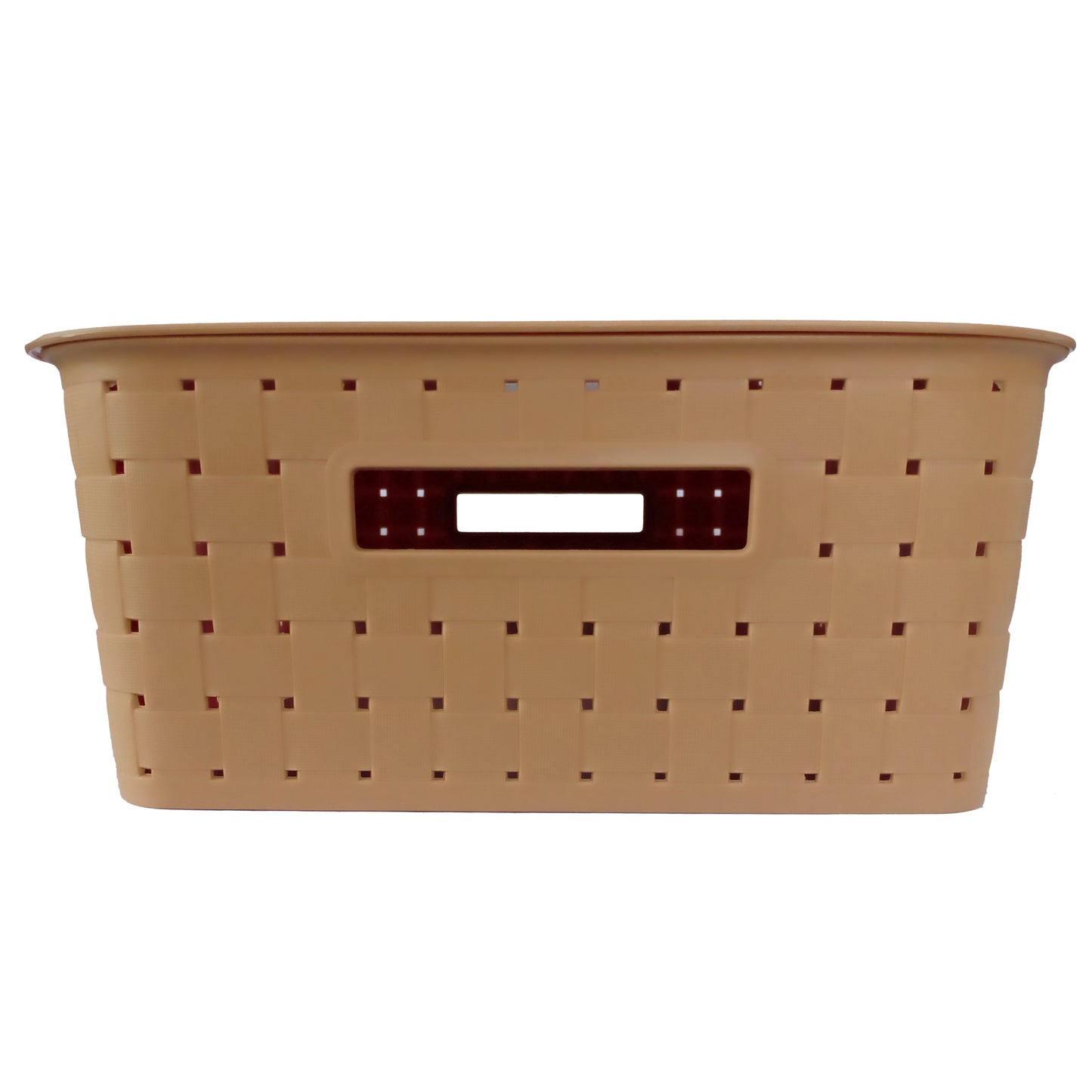 Plastic Checkered Large Storage Basket with lid Beige Colour side view