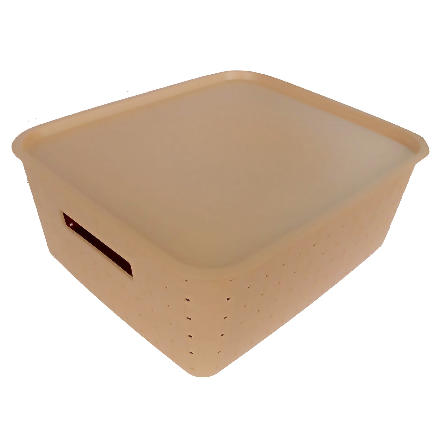 Plastic Checkered Large Storage Basket with lid Beige Colour side & upper view