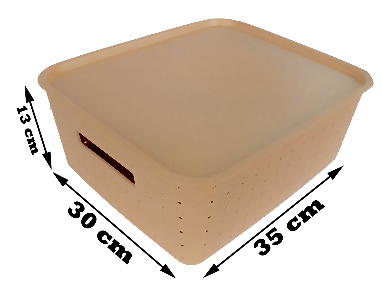 Plastic Checkered Large Storage Basket with lid Beige Colour showing basket size