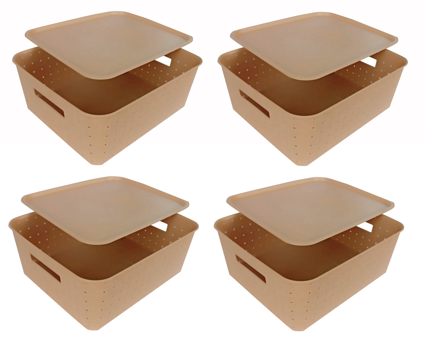 Plastic Checkered Large Storage Baskets Beige Colour Size 35 x 30 x 13 cm with lid