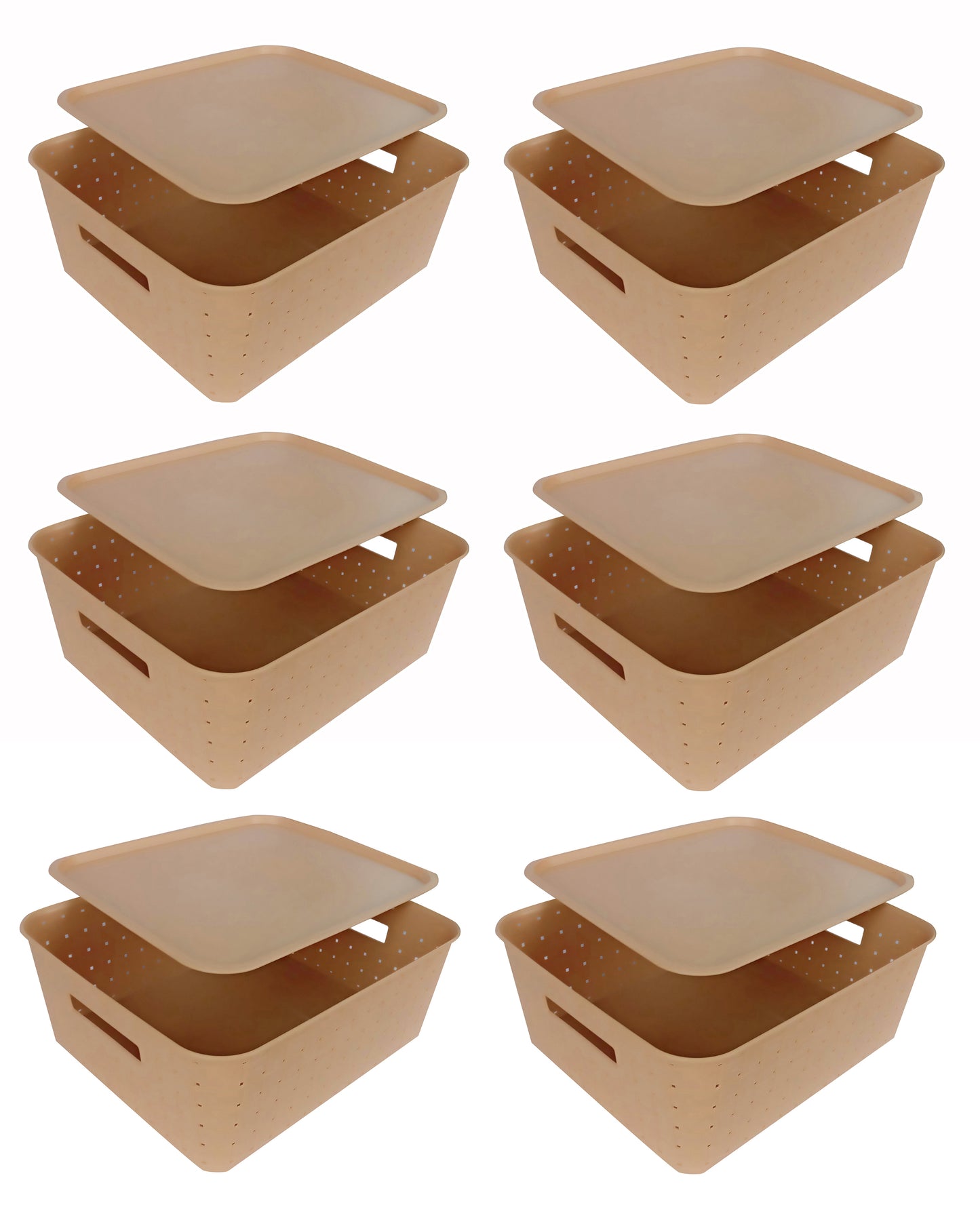 Plastic Checkered Large Storage Baskets Beige Colour Size 35 x 30 x 13 cm with lid