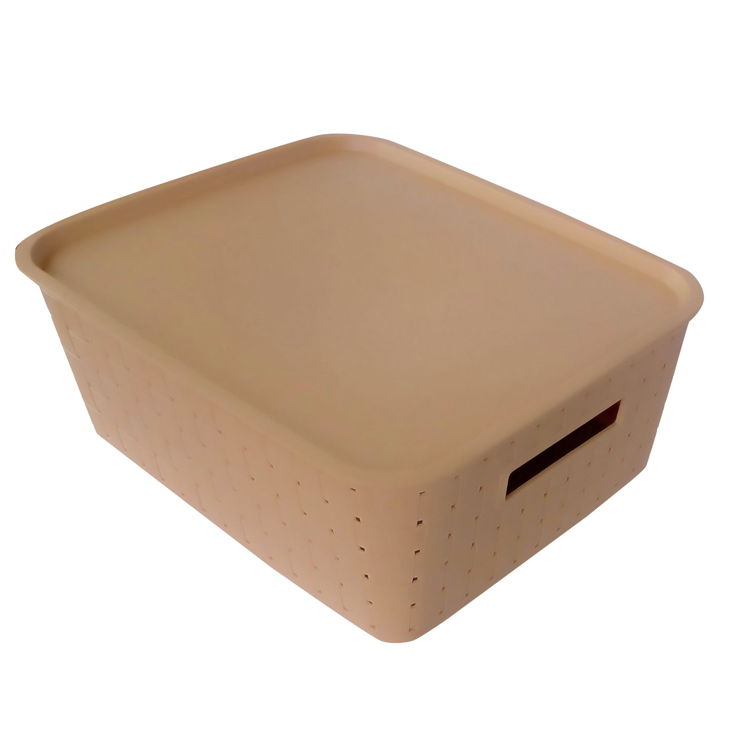 Plastic Checkered Large Storage Baskets Beige Colour Size 35 x 30 x 13 cm with lid