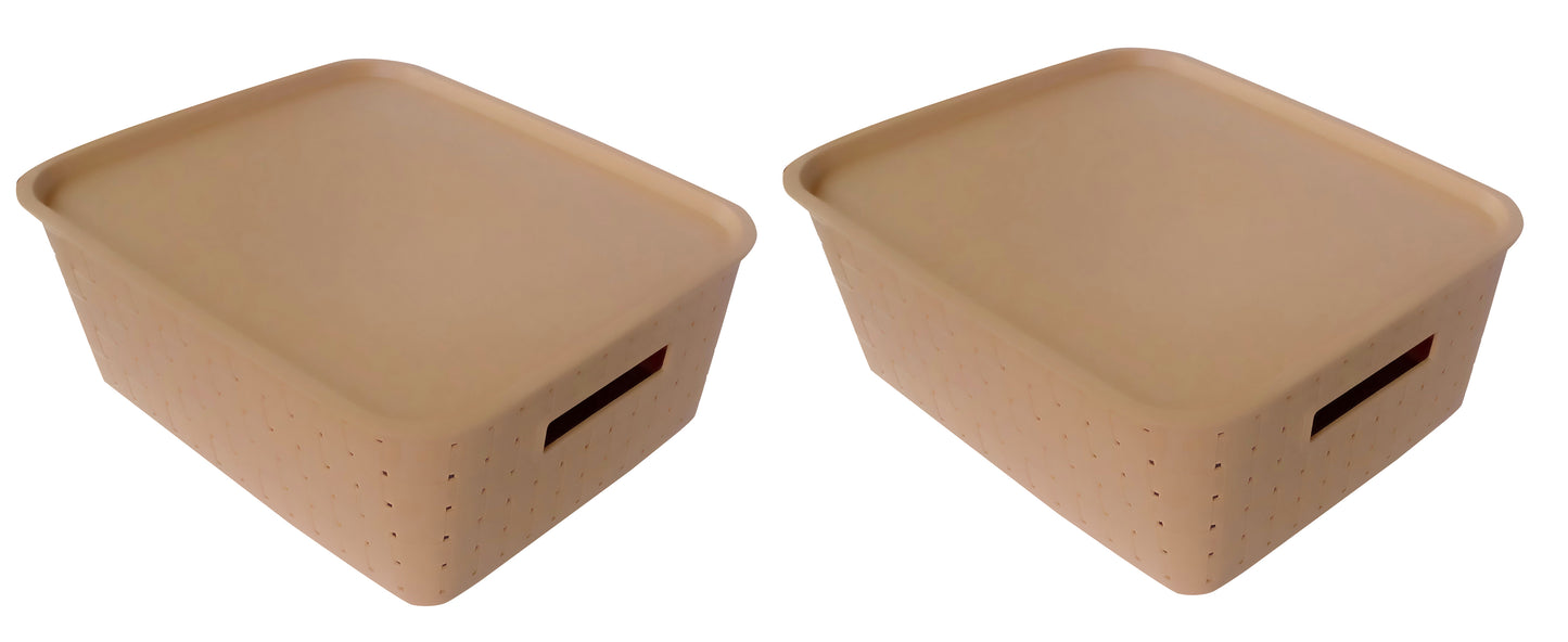 Plastic Checkered Large Storage Baskets Beige Colour Size 35 x 30 x 13 cm with lid