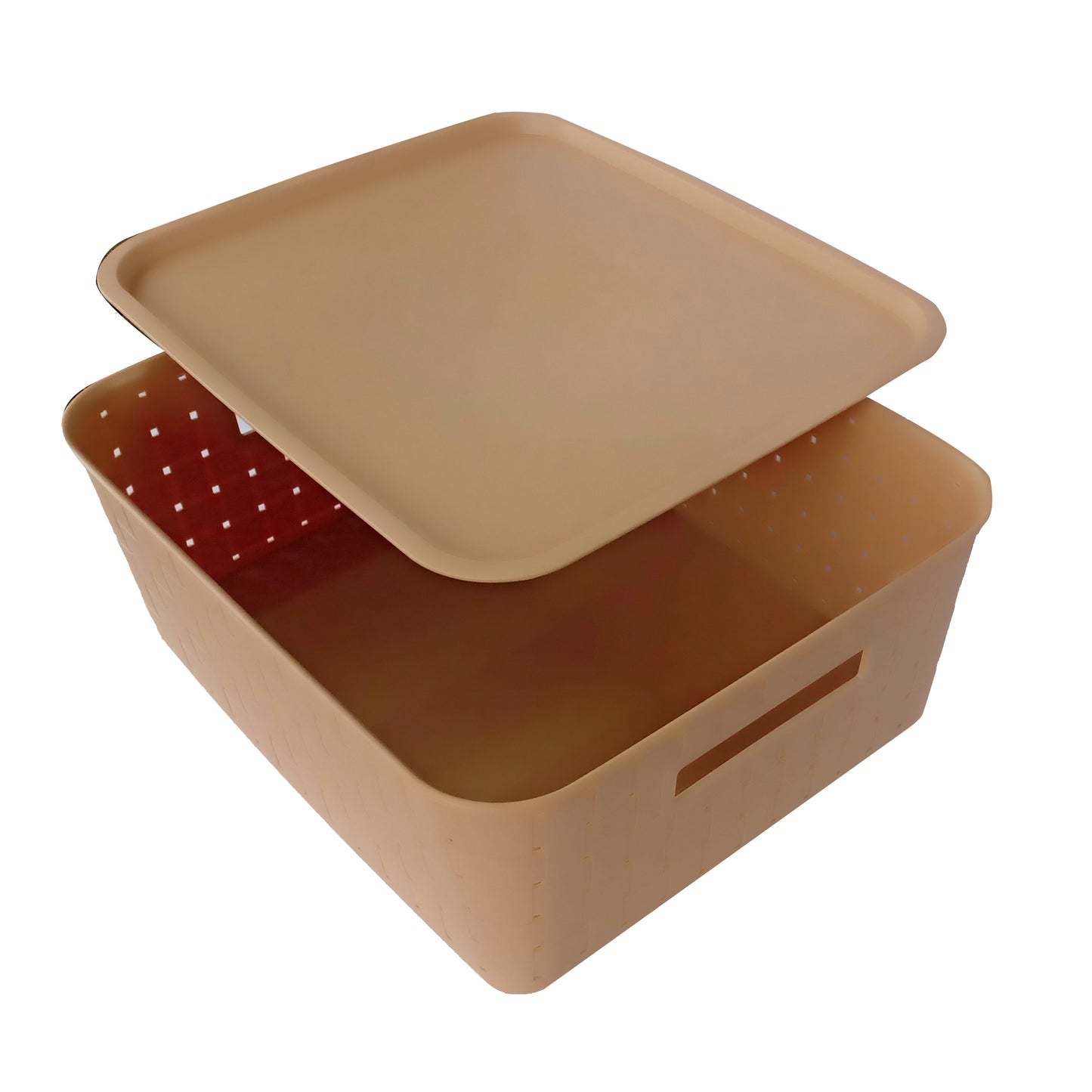 Plastic Checkered Large Storage Baskets Beige Colour Size 35 x 30 x 13 cm with lid