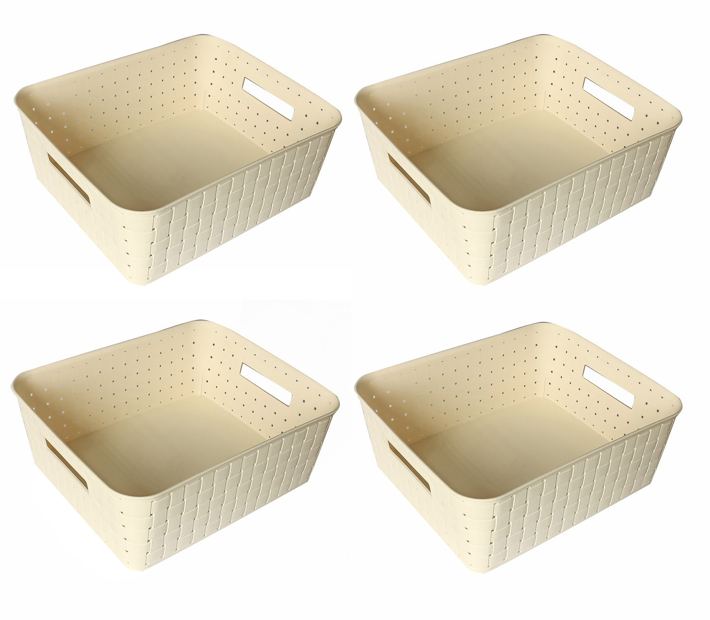 Plastic Checkered Large Storage Baskets Pearl White Colour Size 35 x 30 x 13 cm without lid