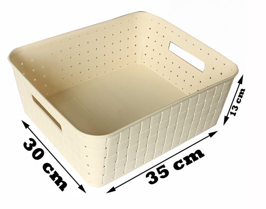 Plastic Checkered Large Storage Basket without lid Pearl White Colour showing size