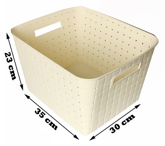 Plastic Extra Large Storage Baskets Pearl White Colour showing sizes