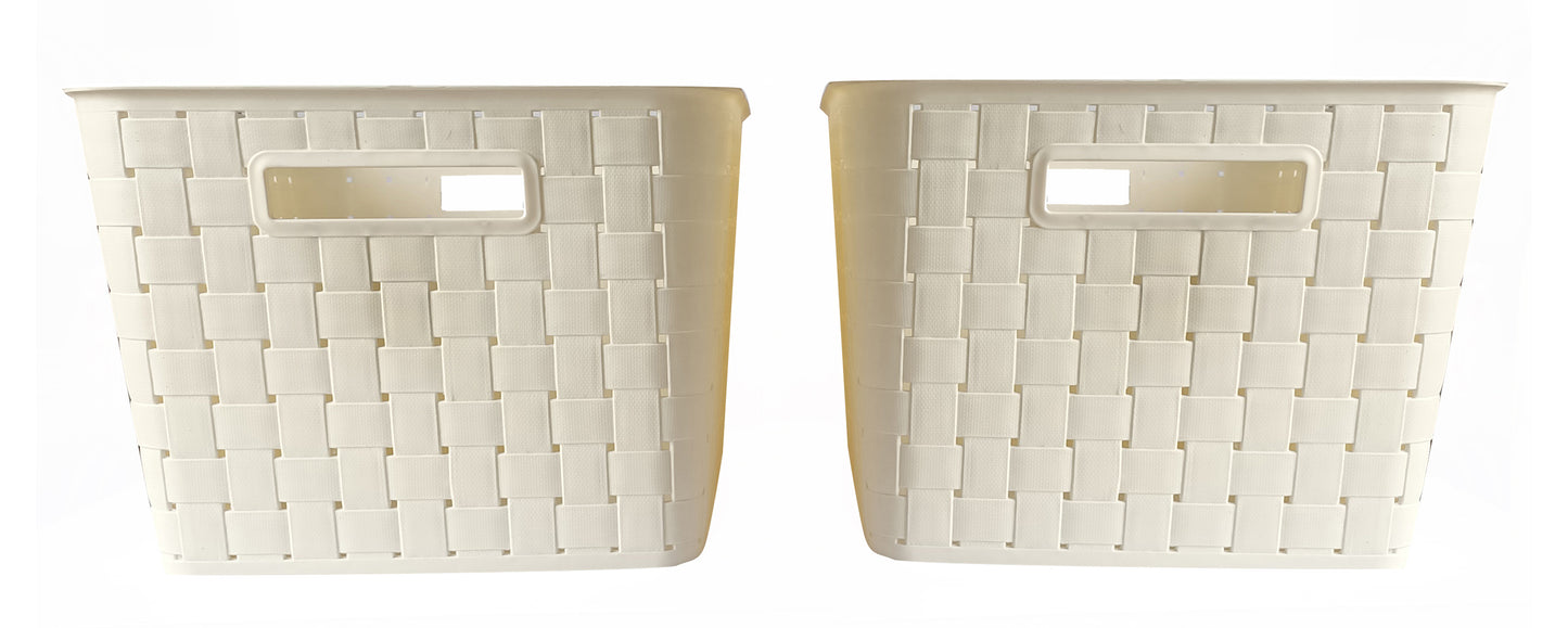 Plastic Extra Large Storage Baskets Pearl White Colour with front view set of 2
