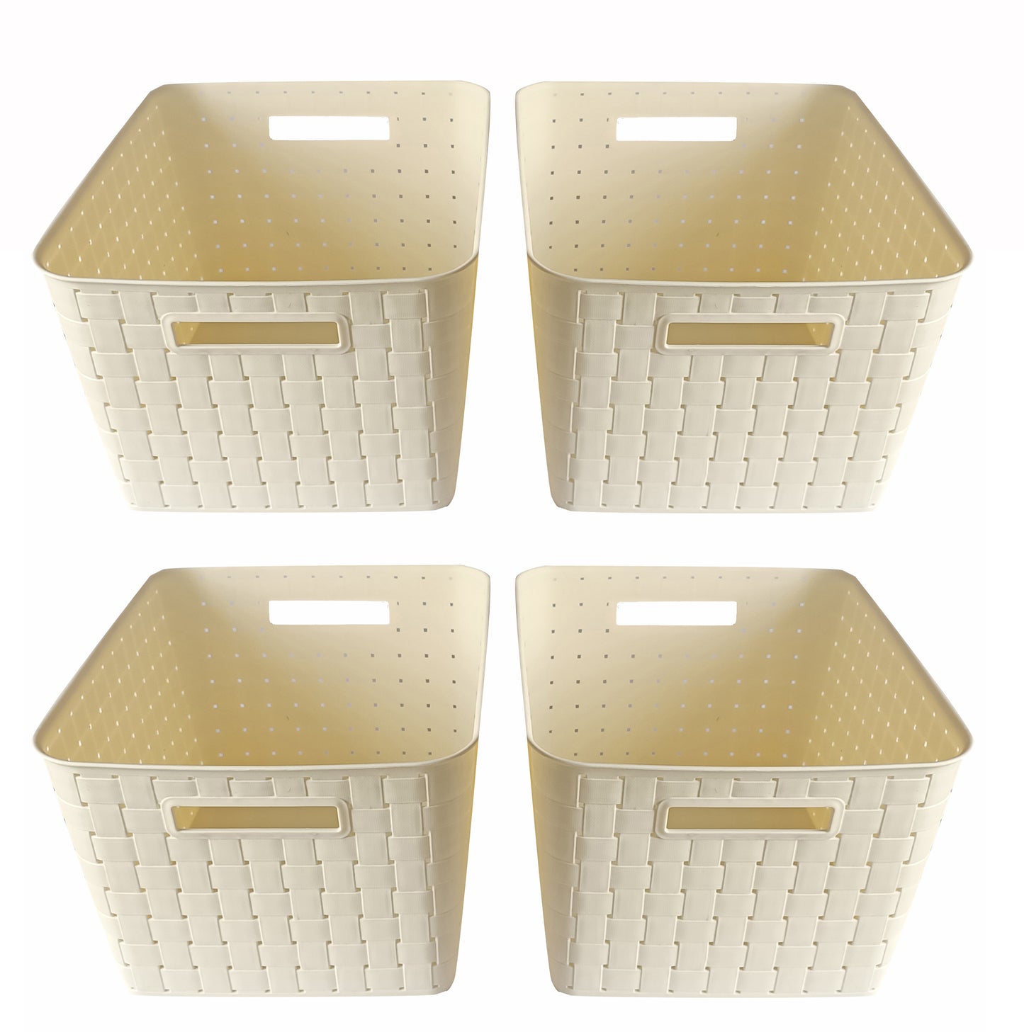 Plastic Extra Large Storage Baskets Pearl White Colour with front & upper view set of 4