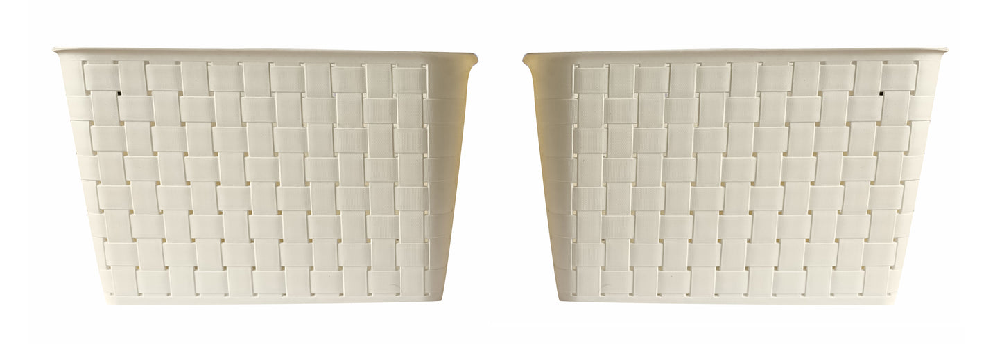 Plastic Extra Large Storage Baskets Pearl White Colour with front view set of 2