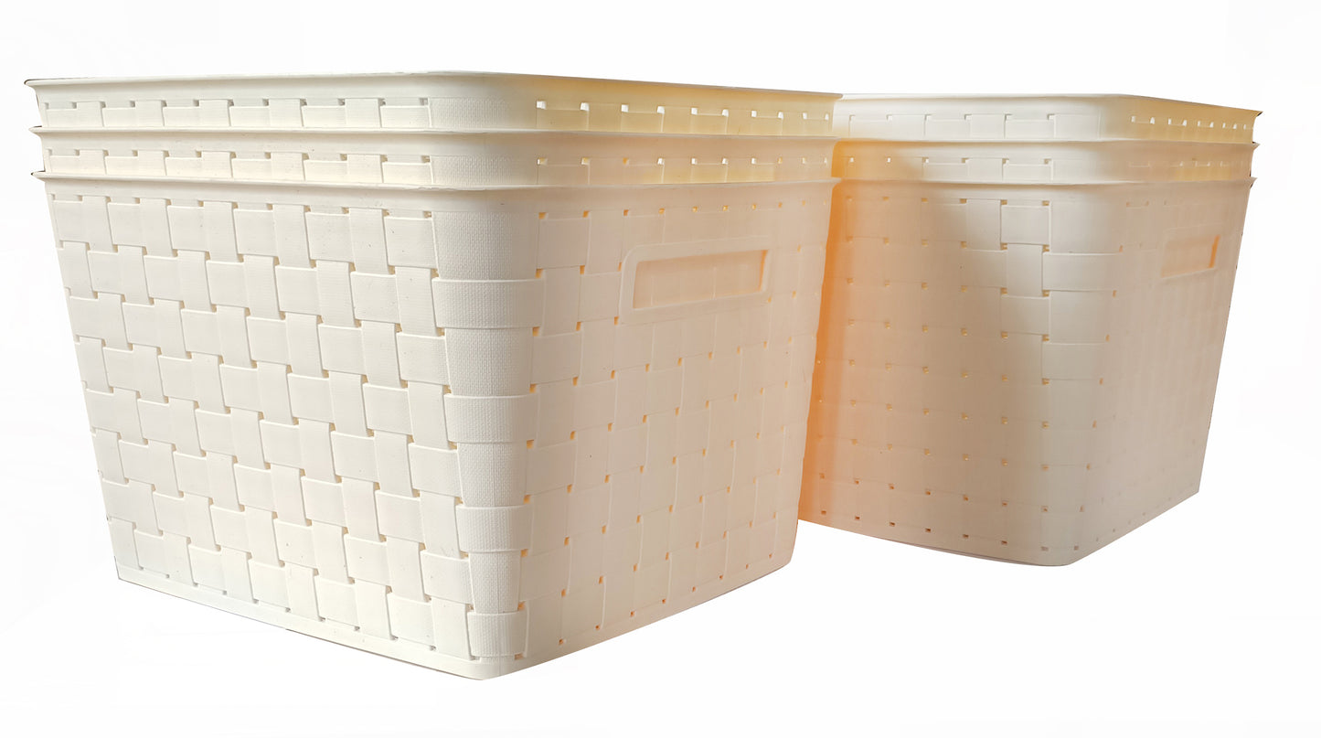 Plastic Checkered Extra Large Storage Baskets Pearl White Colour Size 35 x 30 x 23 cm without lid