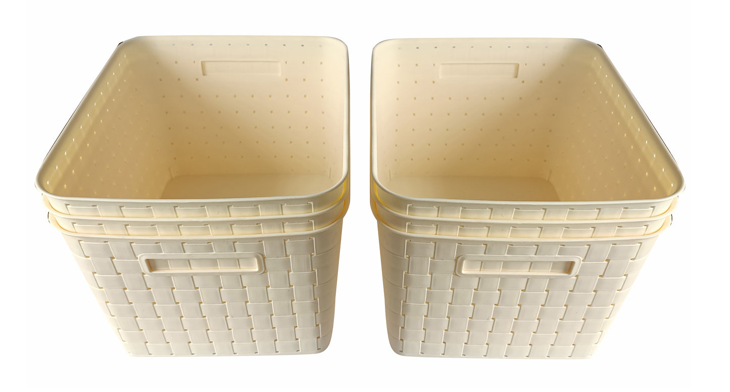 Plastic Checkered Extra Large Storage Baskets Pearl White Colour Size 35 x 30 x 23 cm without lid
