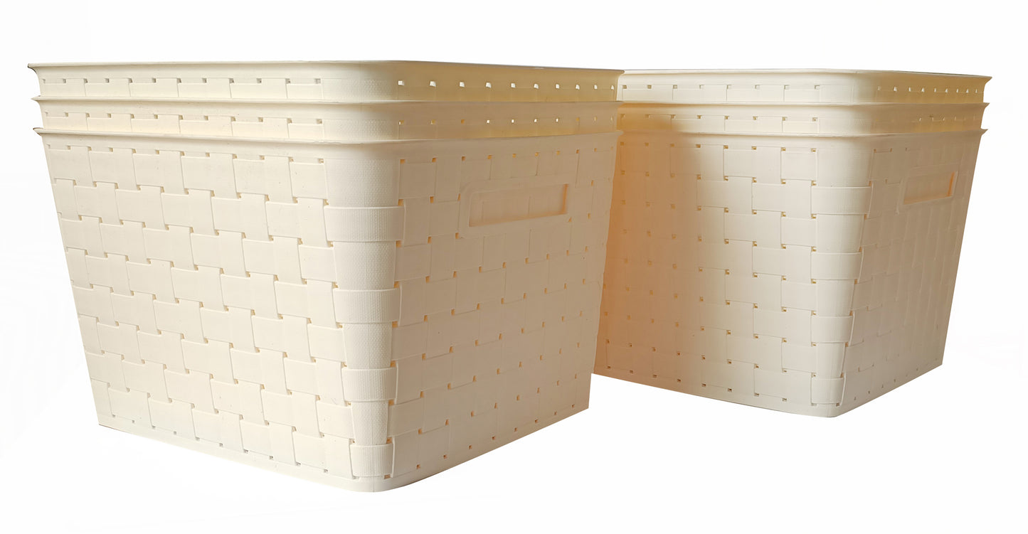 Plastic Checkered Extra Large Storage Baskets Pearl White Colour Size 35 x 30 x 23 cm without lid