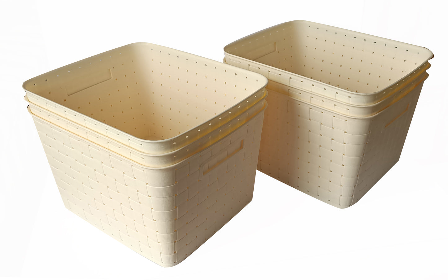 Plastic Checkered Extra Large Storage Baskets Pearl White Colour Size 35 x 30 x 23 cm without lid