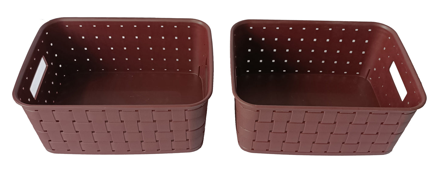 Plastic Checkered Medium Storage Baskets Chocolate Brown Colour Size 25 x 20 x 10 cm