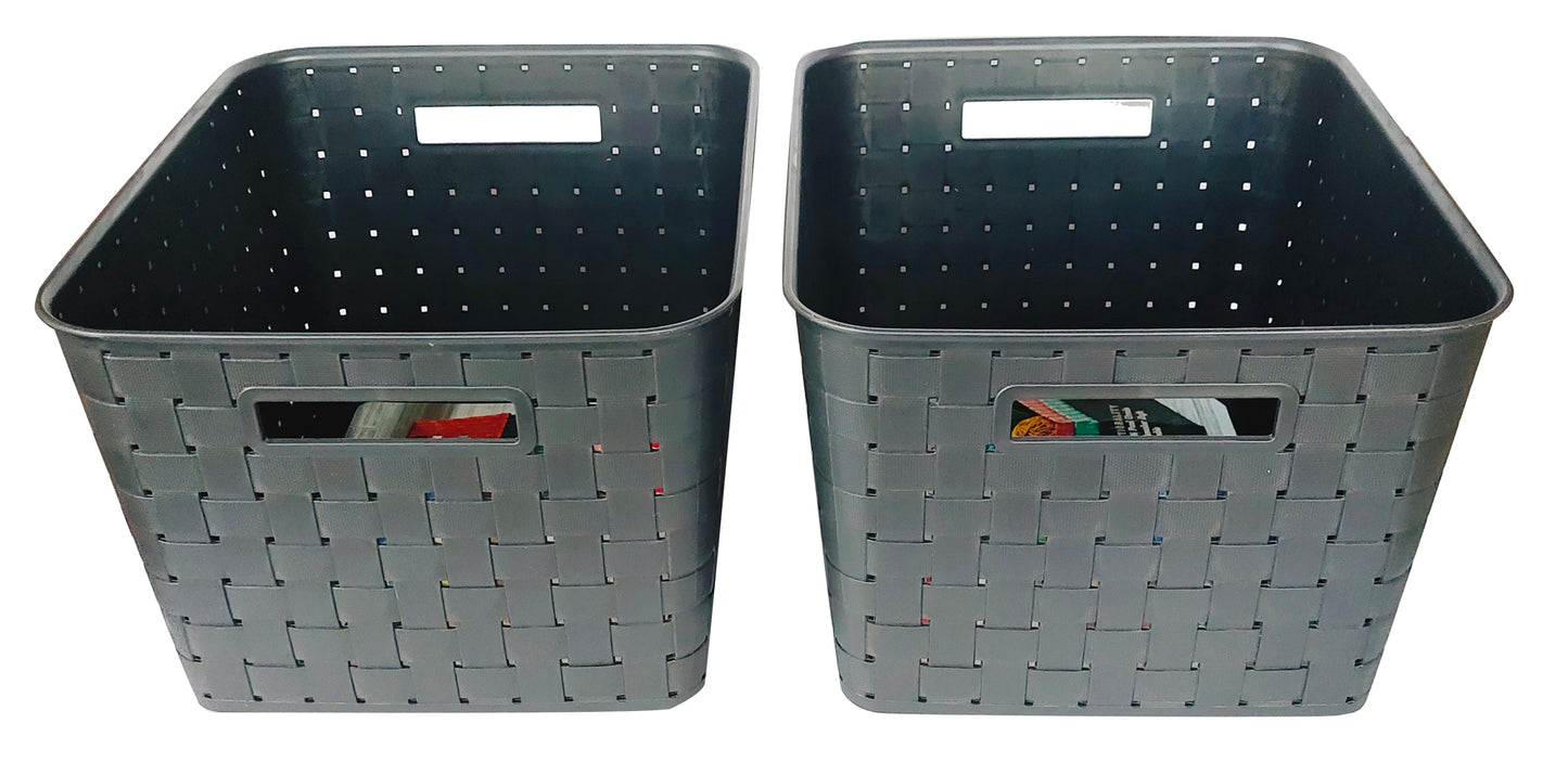 Plastic Extra Large Storage Baskets Charcoal Black Colour with side & upper view set of 2