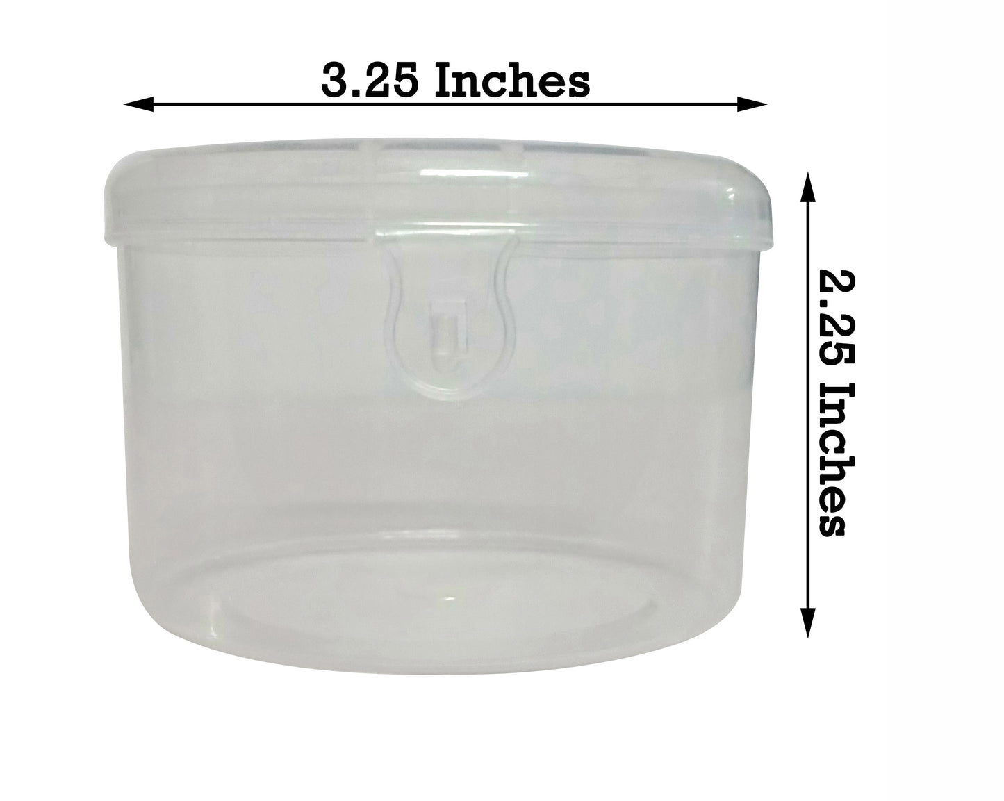 Plastic Clear Circular Storage Boxes showing box size