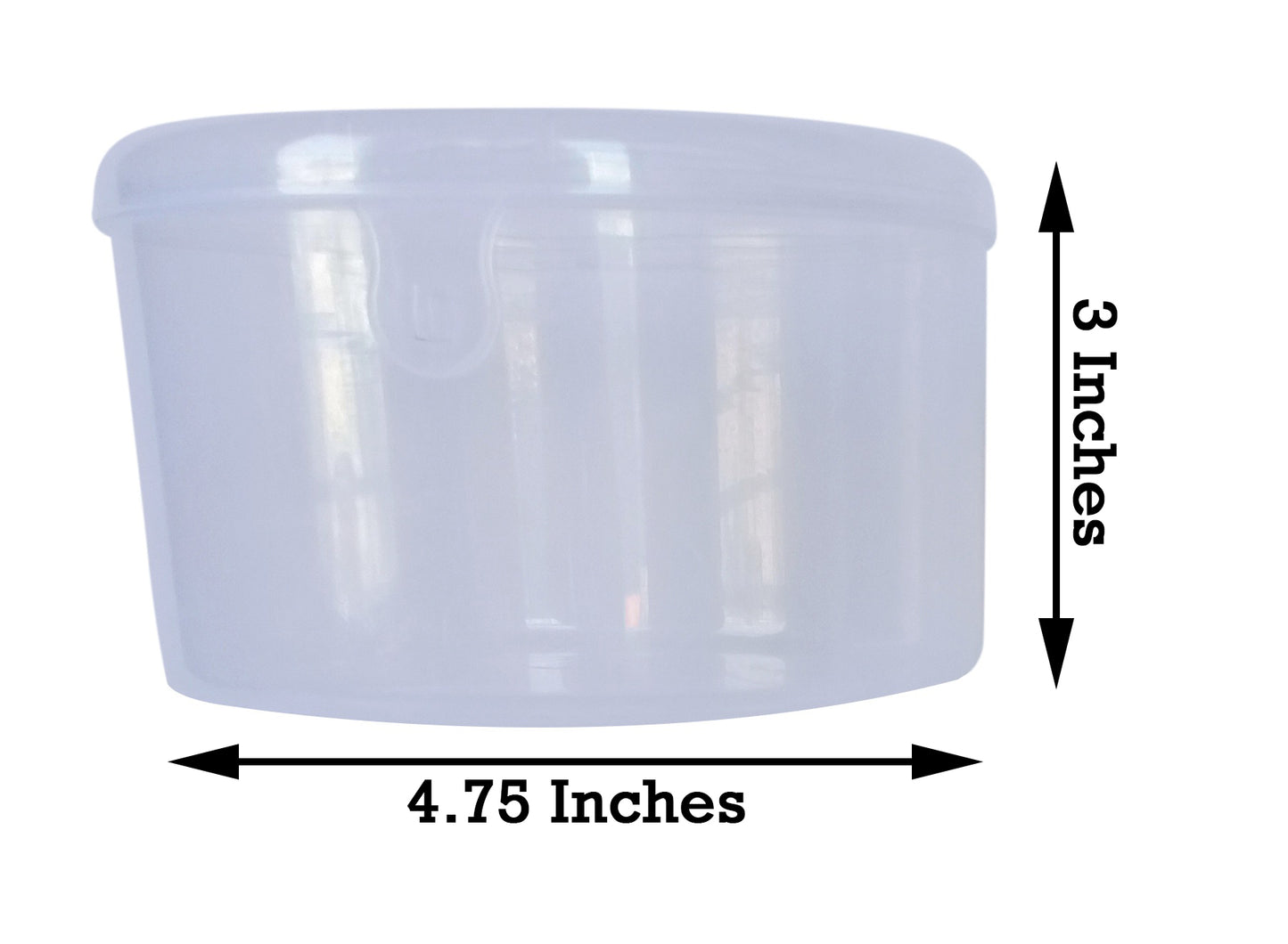 Plastic Clear Circular Storage Boxes showing box size