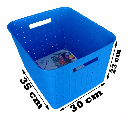 Plastic Checkered Extra Large Storage Baskets without lid Ocean Blue Colour showing size