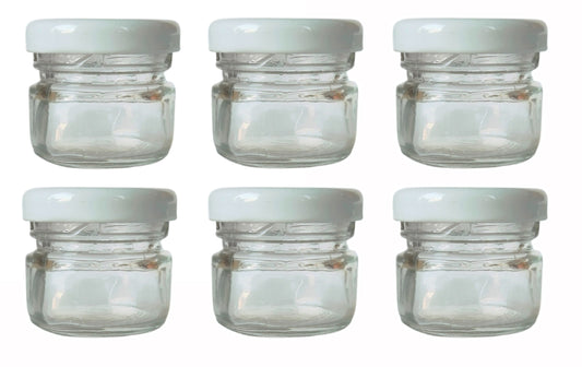 Glass Jars with white cap front view set of 6