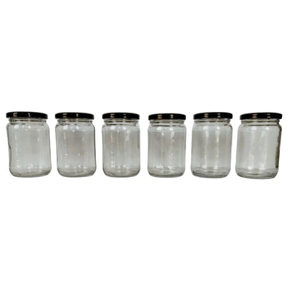 Glass Jars with Black Round cap front view set of 6