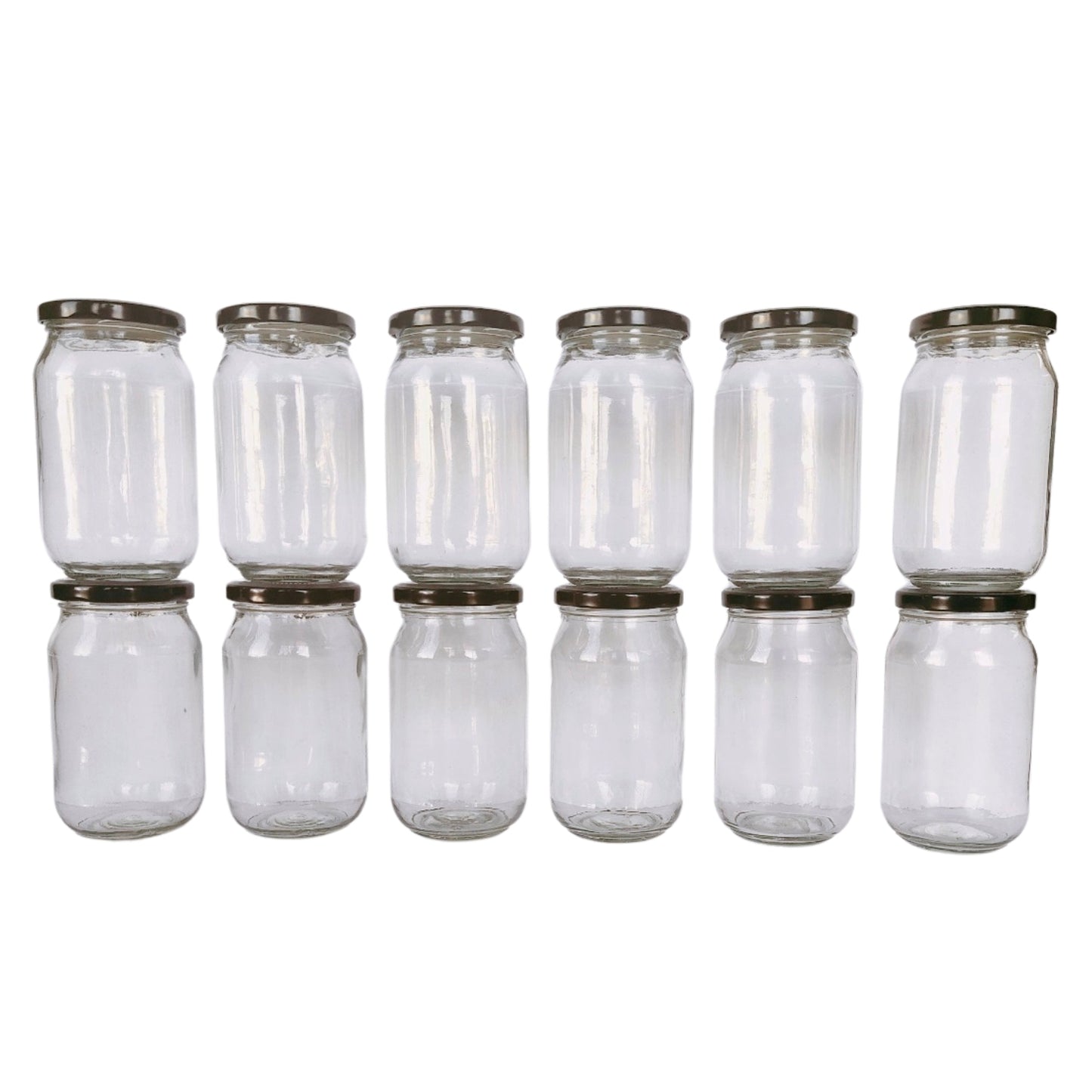 Glass Jars with Black Round cap front view set of 12