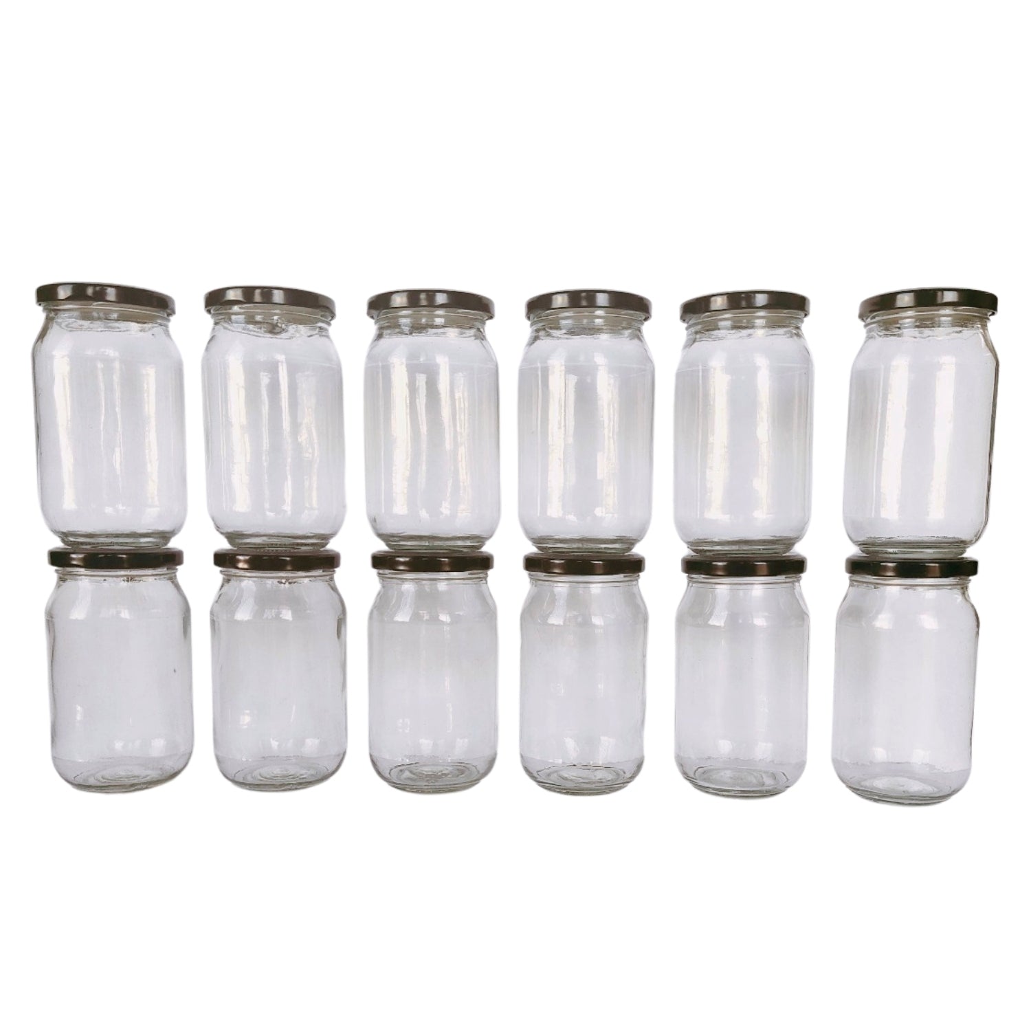 Glass Jars with Black Round cap front view set of 12