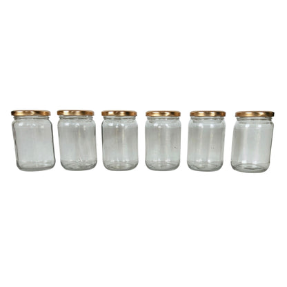 Glass Jars with Golden Round cap front view set of 6