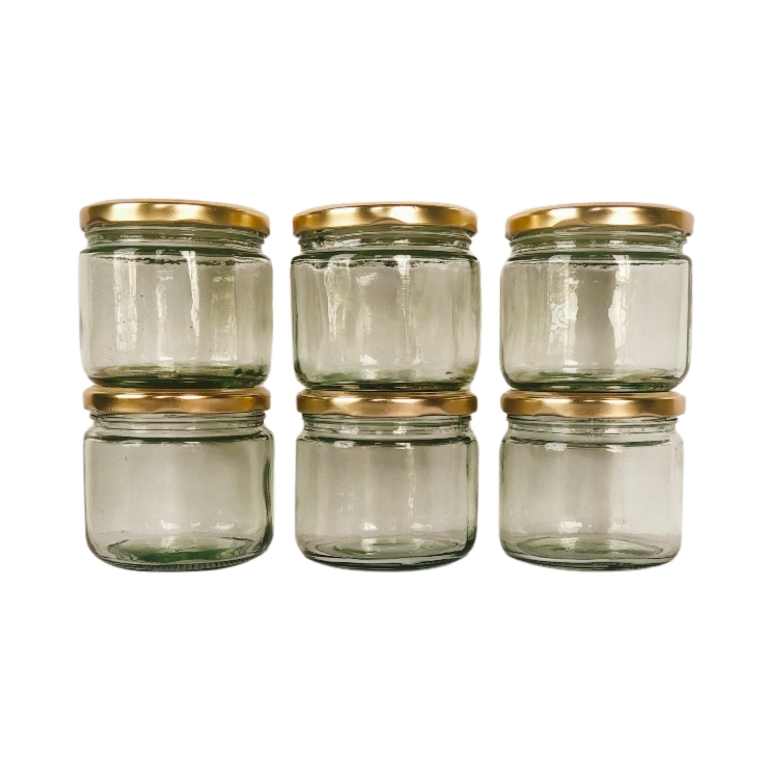 Glass Jars with golden cap front view set of 6