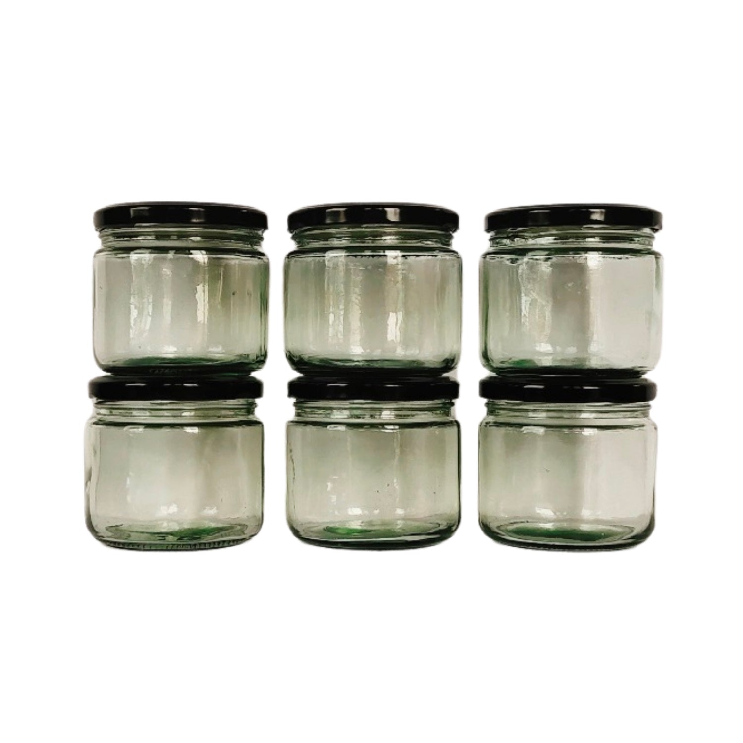Glass Jars with Black cap front view set of 6