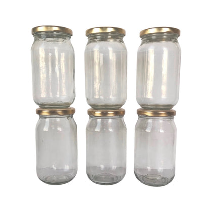 Glass Jars with Golden Round cap front view set of 6