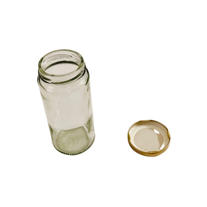 Long Glass Jars with Golden Round open cap front view