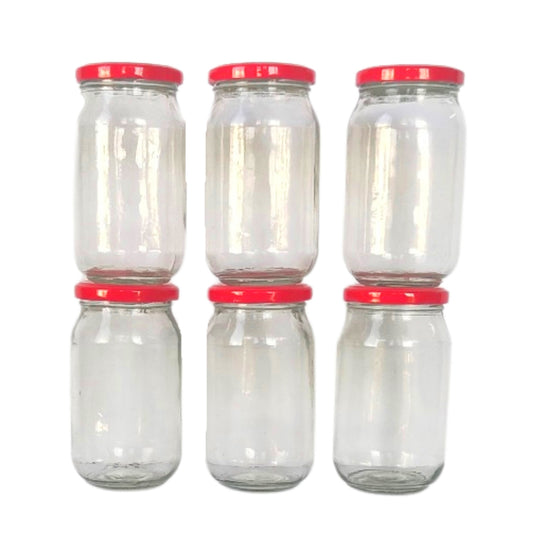 Glass Jars with Red Round cap front view set of 6