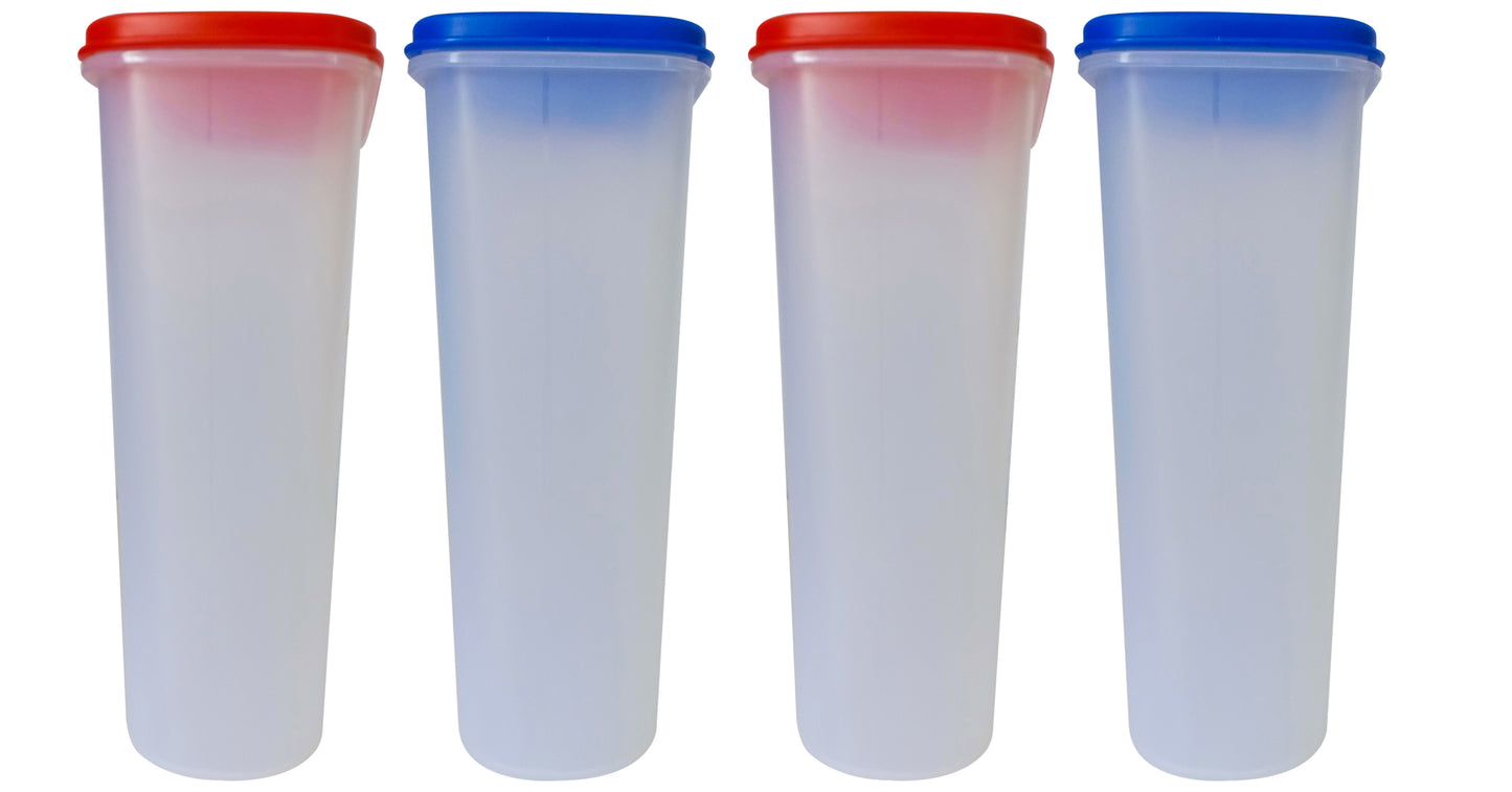 Big Plastic Storage Containers Boxes red & blue cap side view set of 4