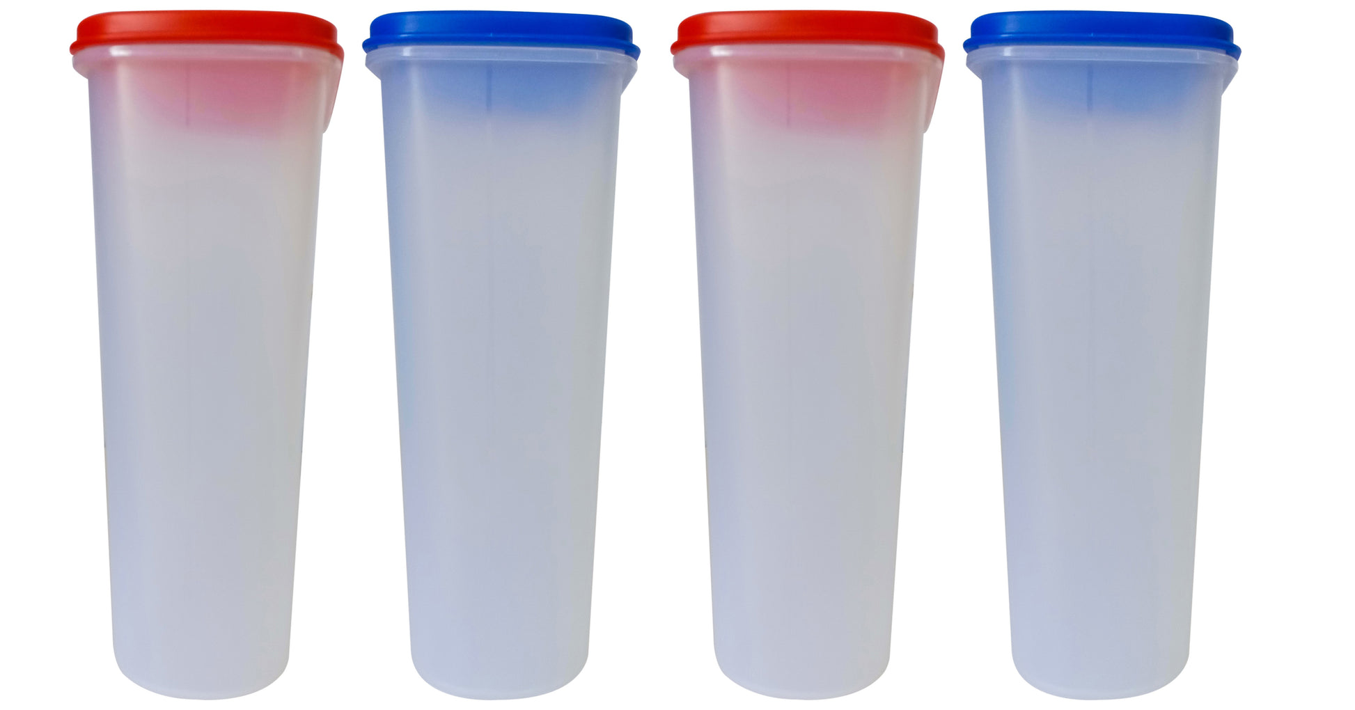 Big Plastic Storage Containers Boxes red & blue cap side view set of 4